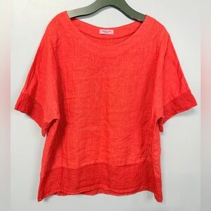 Women's Vibrant Orange Red 100% Linen Tee